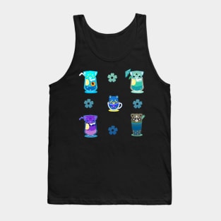 Cat boba tea cute kawaii drinks blue and turquoise Tank Top